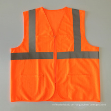 Hochwertige fluoreszierende orange ANSI 107 Mesh reflektierende Weste Reißverschluss mit Taschen